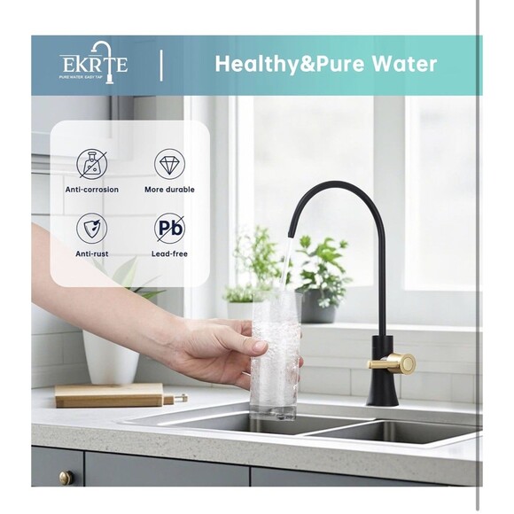 EKRTE Drinking Water Faucet Kitchen Bar Sink Matte Black and Champagne Gold - Picture 4 of 16